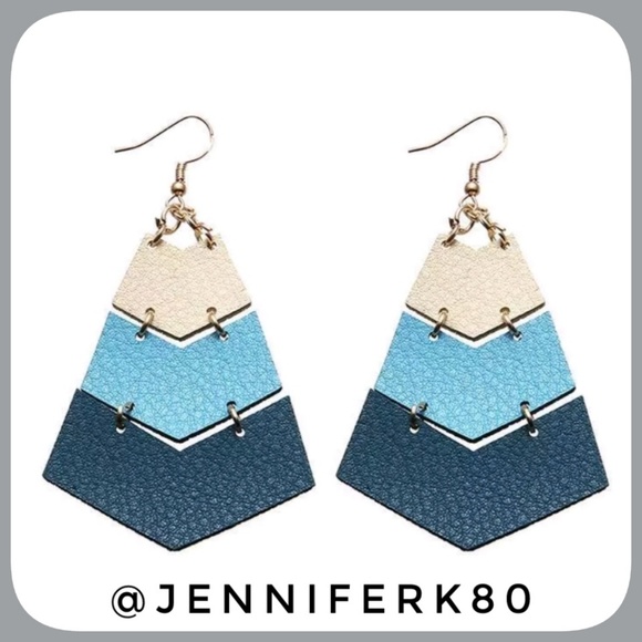 Jewelry - Brand new! Leather Blue Geometric Boho Earrings